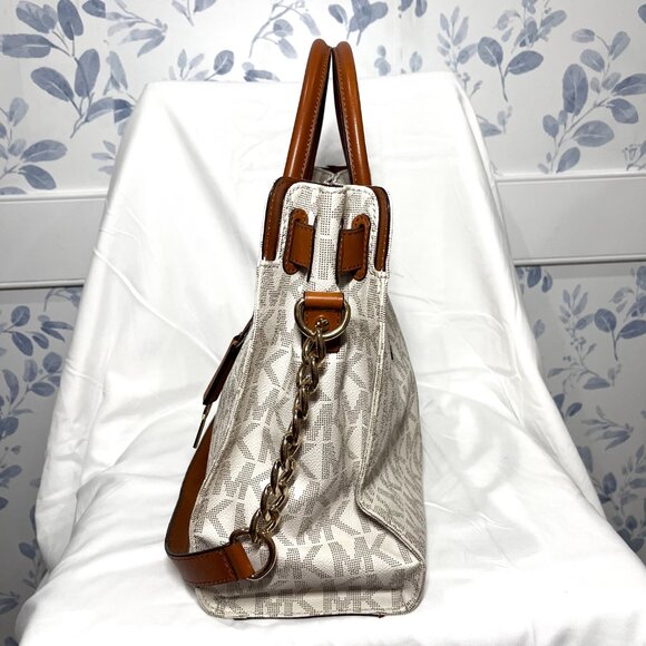 MICHAEL KORS Hamilton Large Saffiano Leather Logo Satchel - White Coated Canvas - Picture 4 of 15